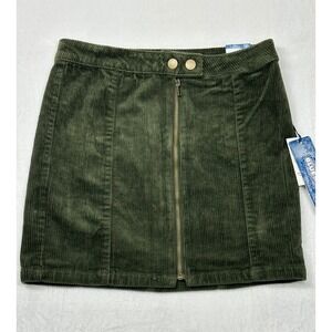 Bluespice‎ Green Corduroy Mini Skirt Womens Size 3 Zip Front Casual